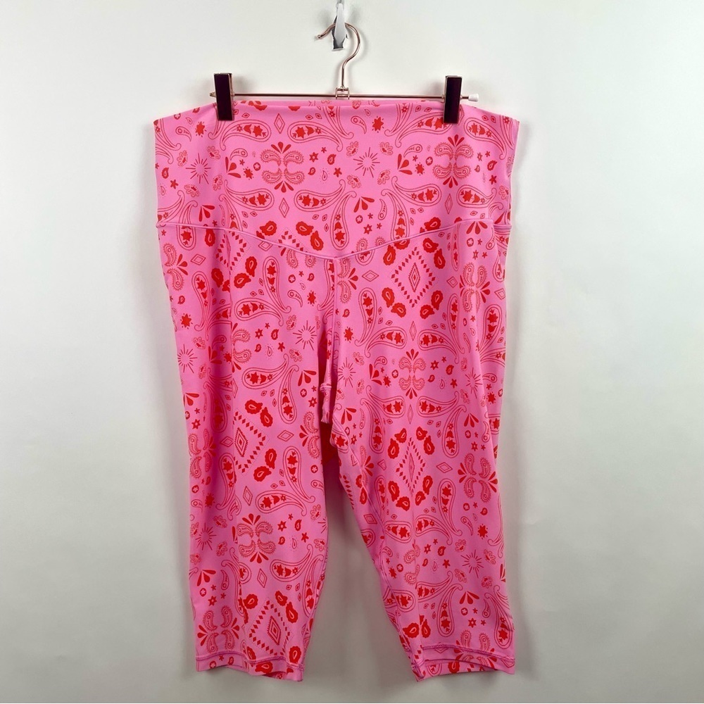 Aerie Real Me Crop Hi-Rise Legging Pink & Red Paisley XXL‎